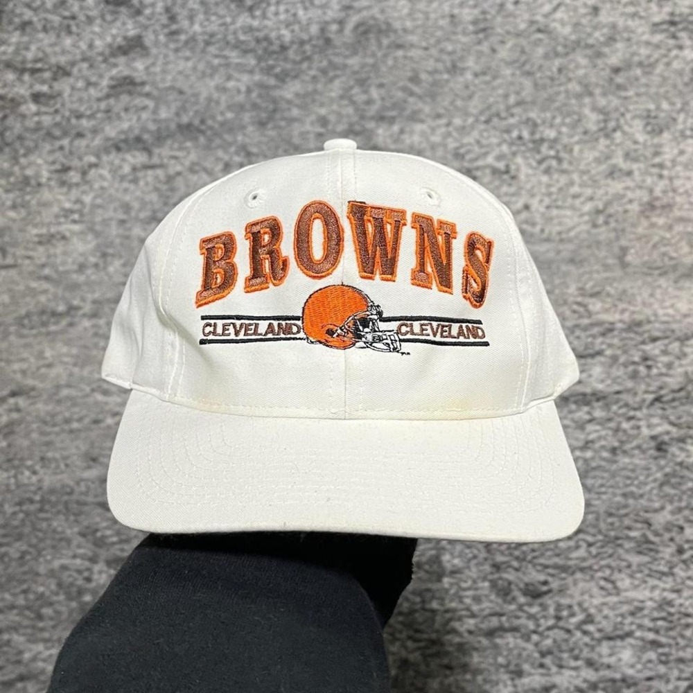 Vintage Cleveland Browns Snapback Hat Logo Athletic 90s NFL White Orange Cap